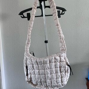 Quilted Shoulder Bag in Light Beige - Soft Puffer Style